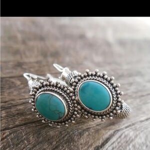 Vintage Style Blue Turquoise Earrings, Women's Fashion Dangle Earrings, Alloy